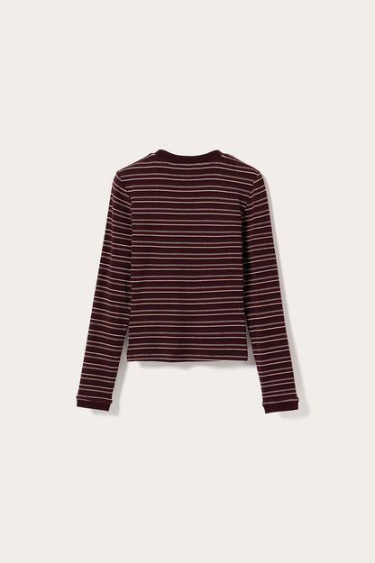 N-Mykel LS Top Dizzy Burgundy Stripe