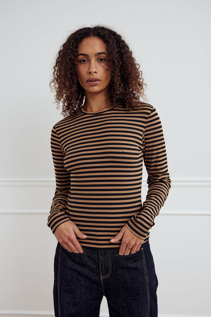 Luana Top Dark Sand Black Stripe