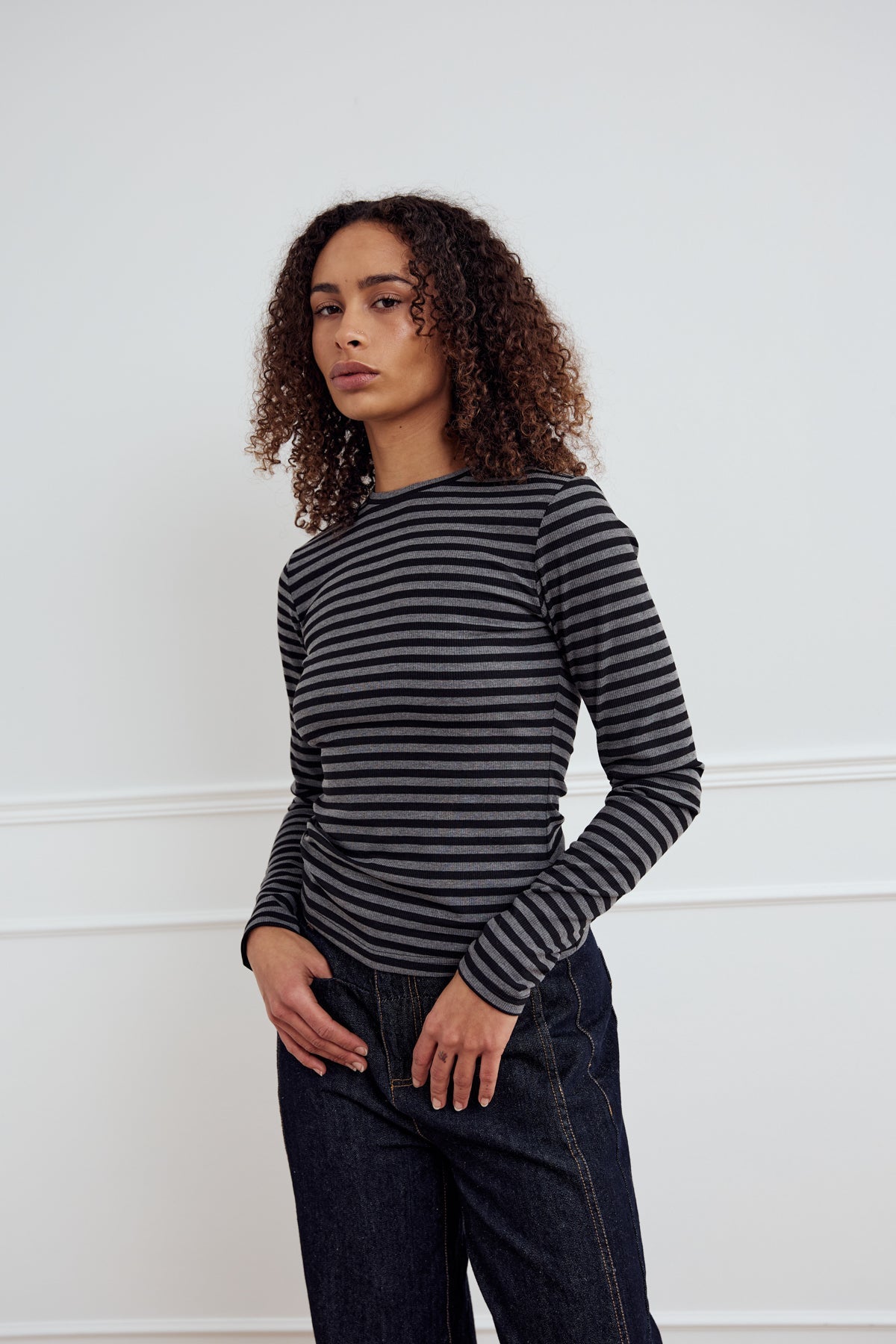 Luana Top Charcoal Mel. Black Stripe