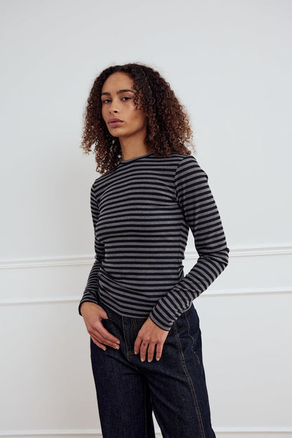 Luana Top Charcoal Mel. Black Stripe