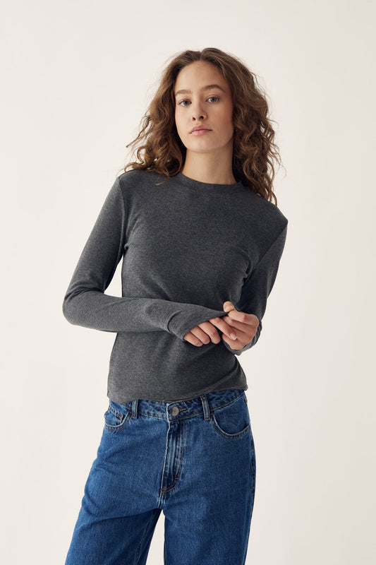 Lidie LS Top Dark Grey Melange