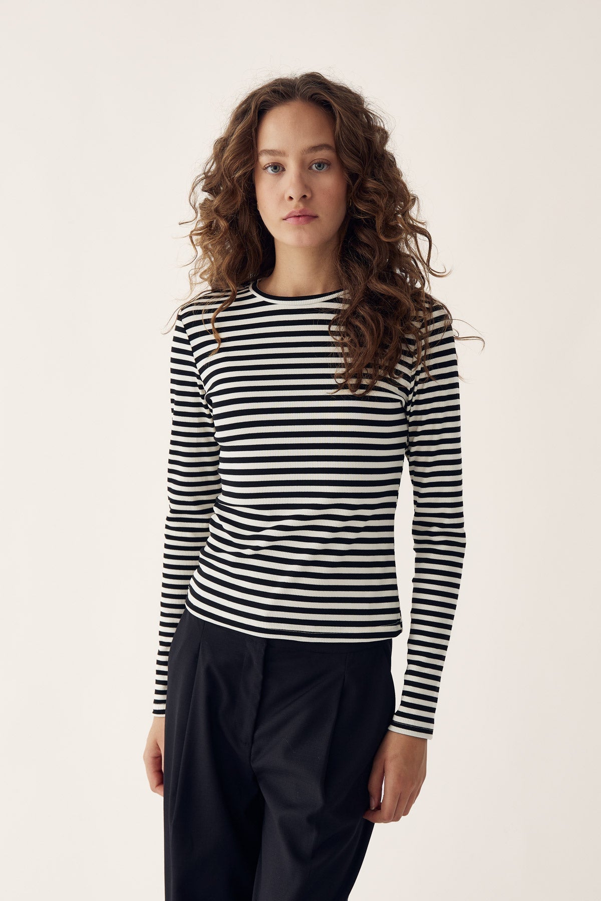 Luana Top Ivory Black Stripe