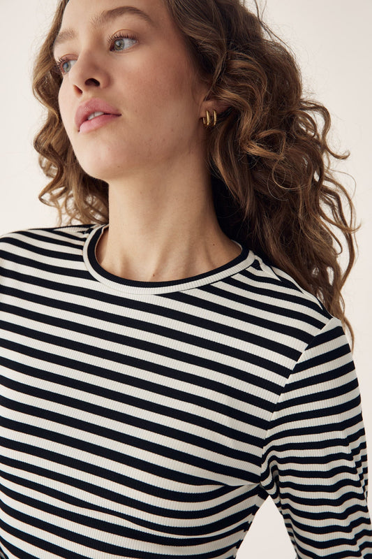 Luana Top Ivory Black Stripe