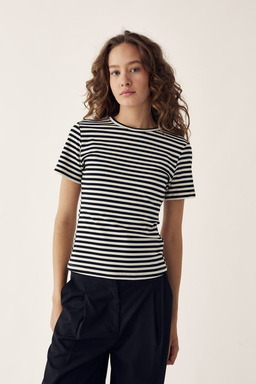 Lizzy Top Ivory Black Stripe