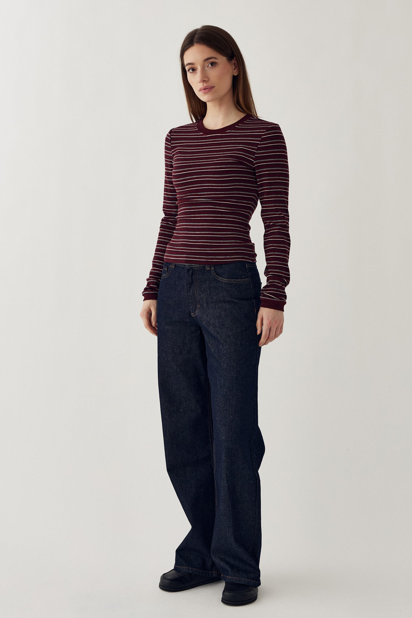 N-Mykel LS Top Dizzy Burgundy Stripe