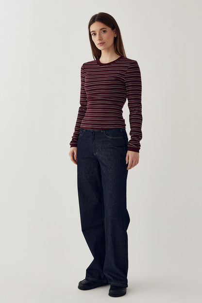 N-Mykel LS Top Dizzy Burgundy Stripe