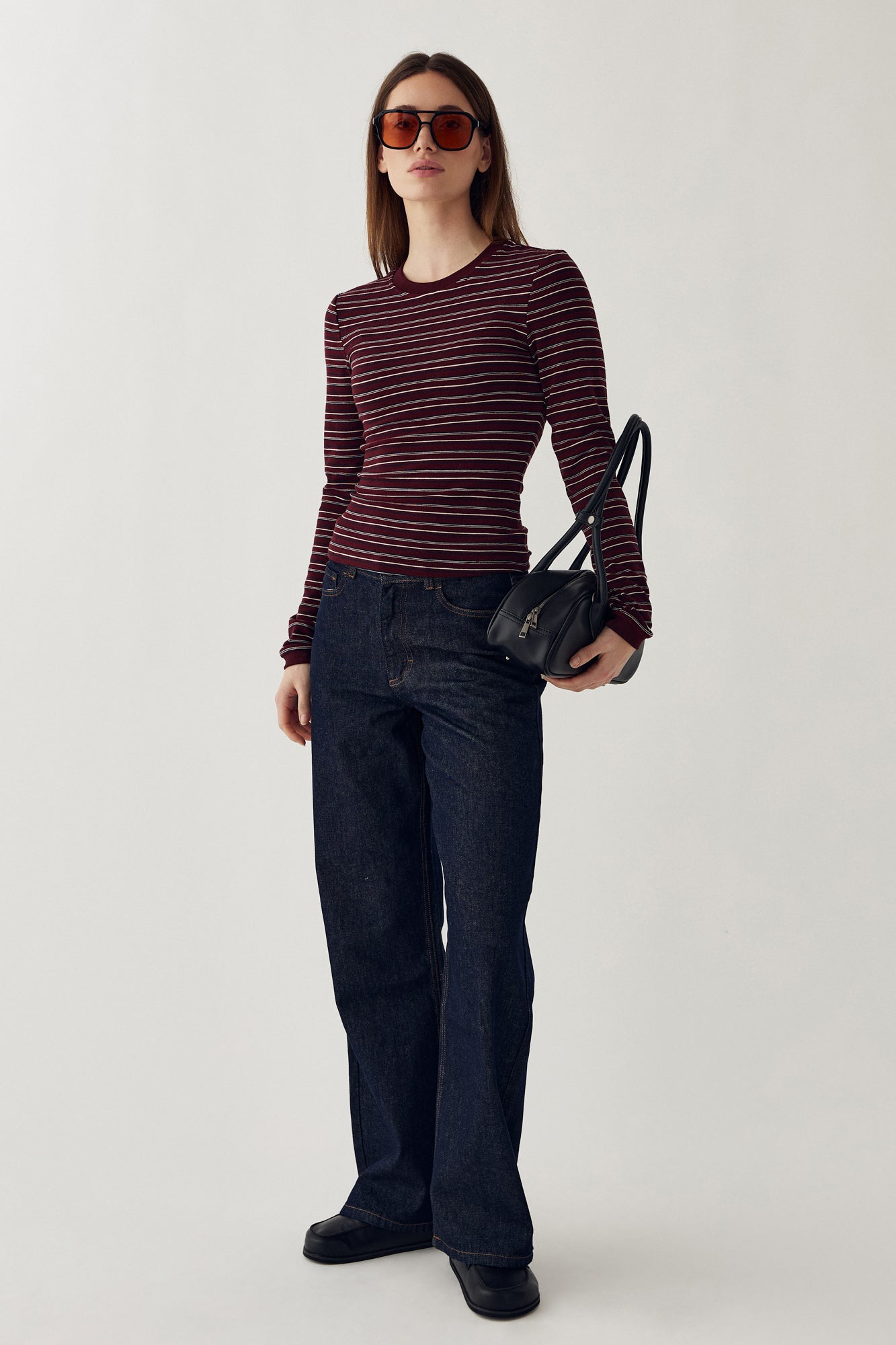 N-Mykel LS Top Dizzy Burgundy Stripe
