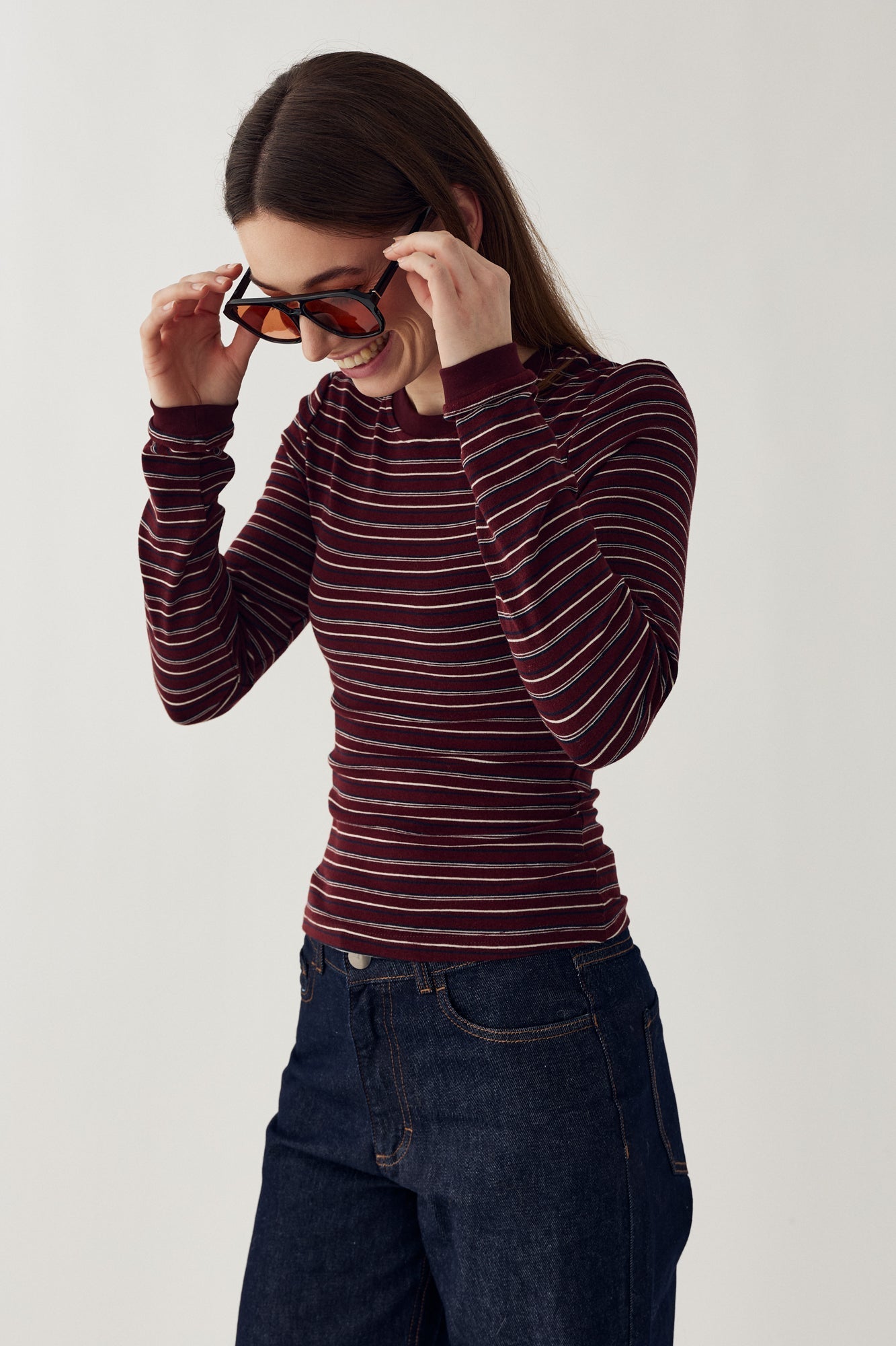 N-Mykel LS Top Dizzy Burgundy Stripe
