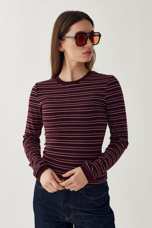 N-Mykel LS Top Dizzy Burgundy Stripe