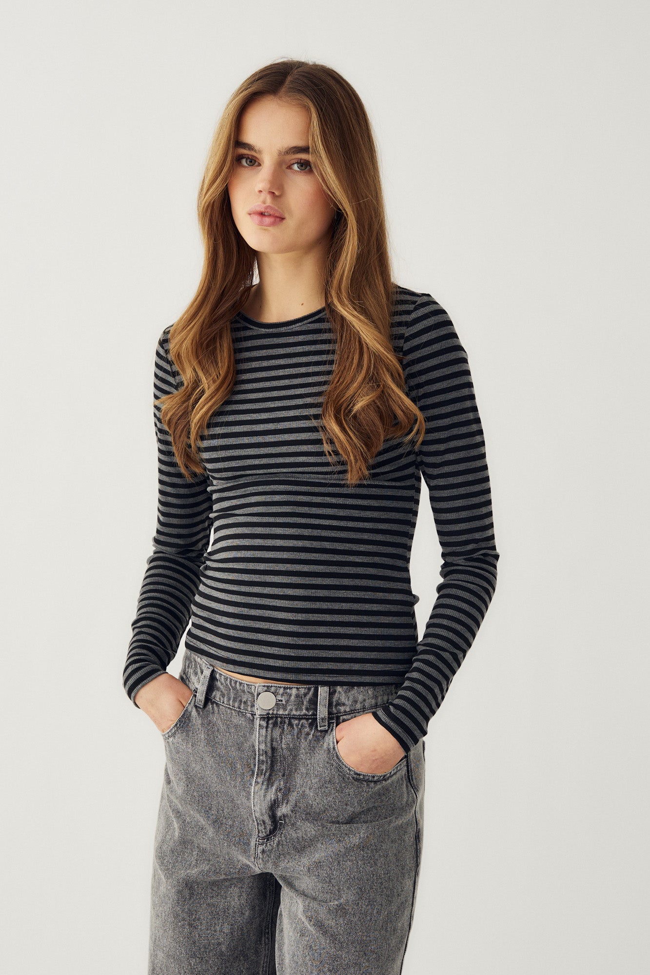 Luana Top Charcoal Mel. Black Stripe
