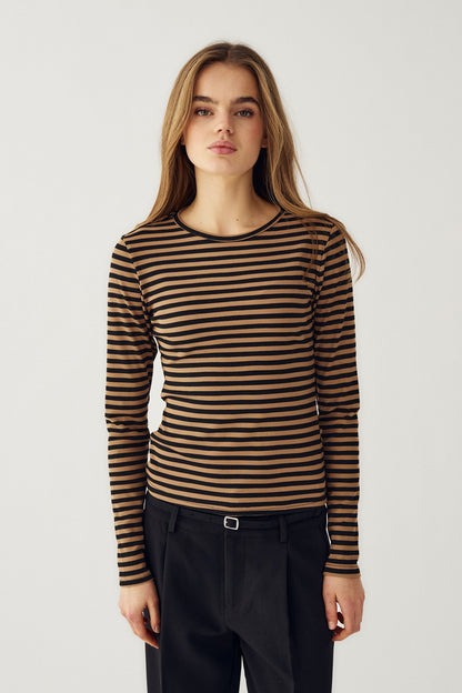Luana Top Dark Sand Black Stripe