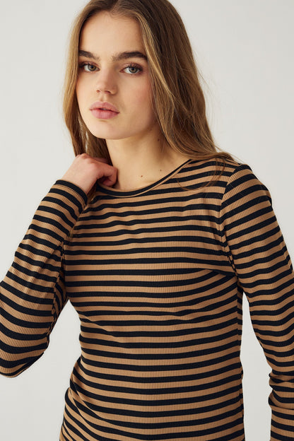 Luana Top Dark Sand Black Stripe