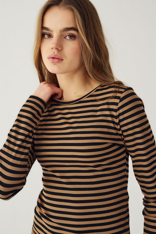 Luana Top Dark Sand Black Stripe