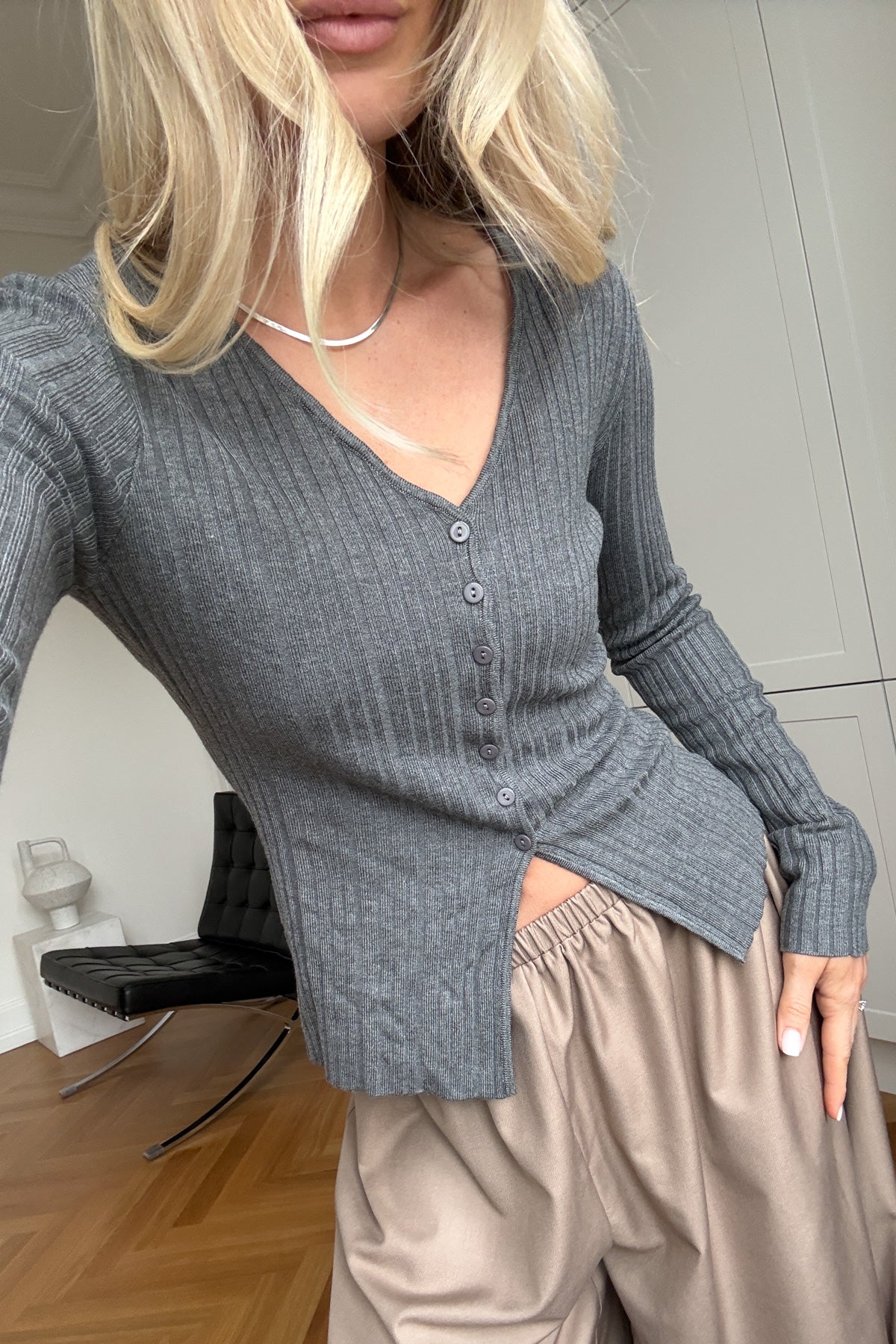 N-Melvie Top Medium Grey Melange