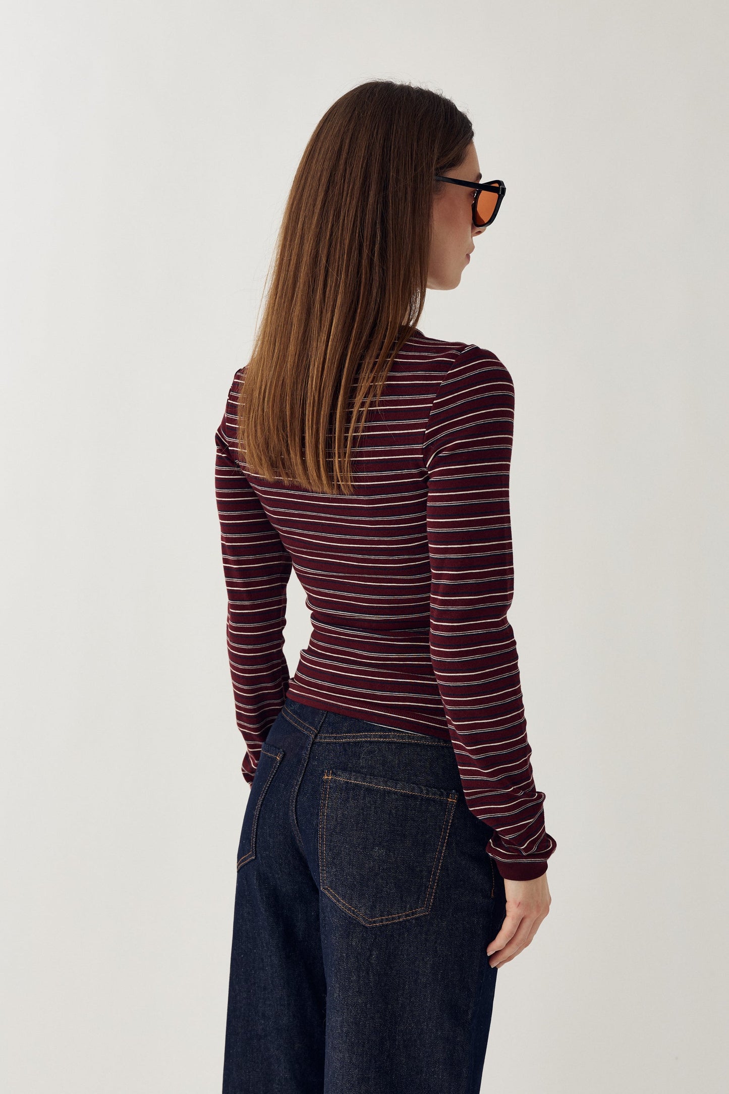 N-Mykel LS Top Dizzy Burgundy Stripe