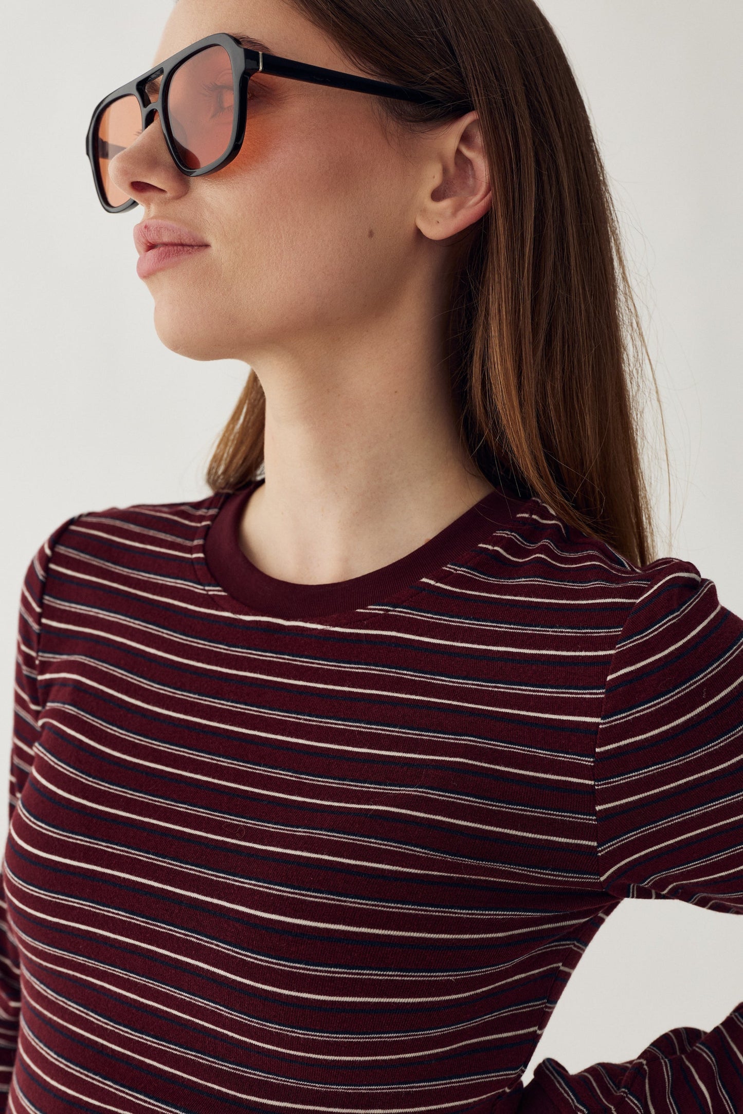 N-Mykel LS Top Dizzy Burgundy Stripe